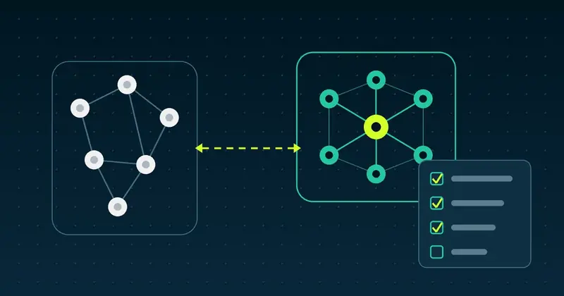 Diagrama de um time interno conectado a um time de desenvolvimento dedicado com líder técnico, ao lado de um checklist para escolher fornecedor